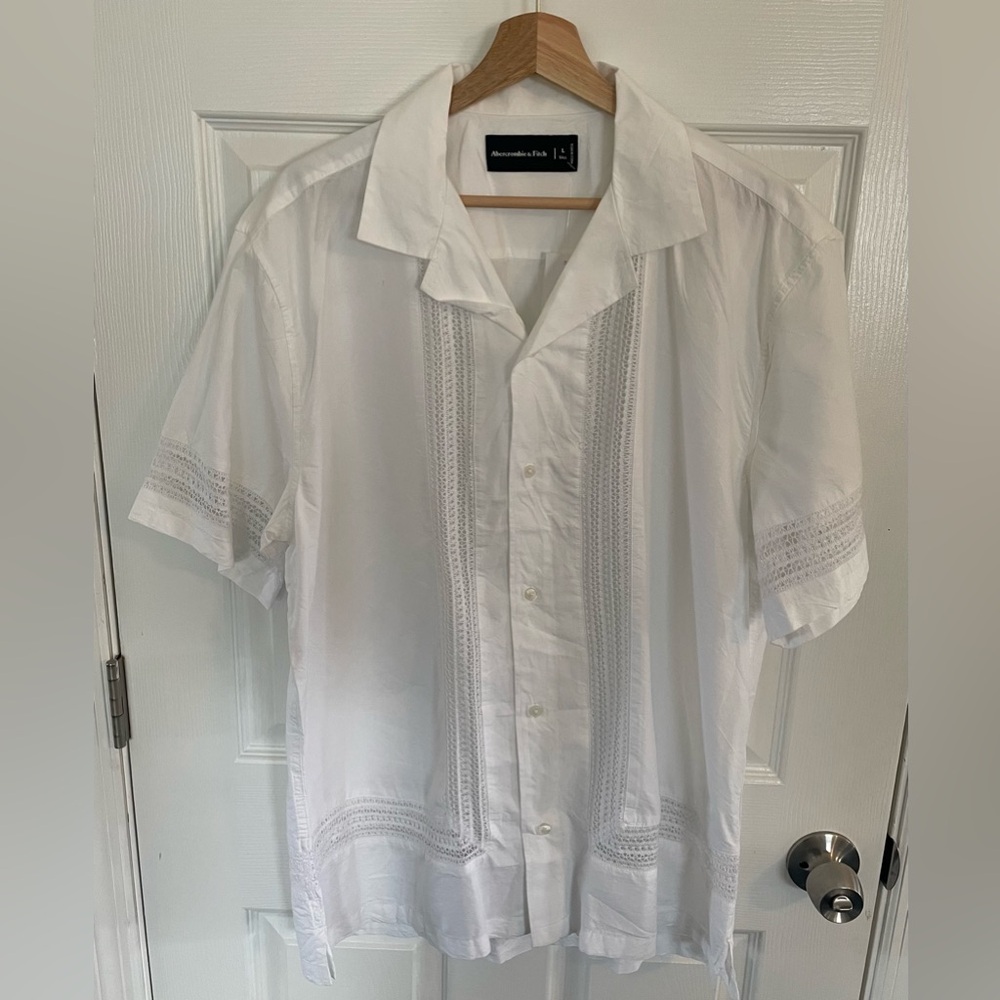 Abercrombie & Fitch Button Up Shirt Men's White Short Sleeve- Size Large Tall